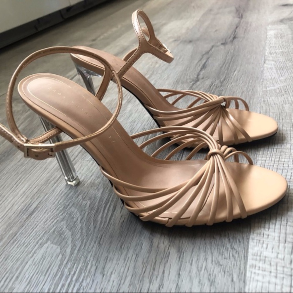 NEW Zara Nude Beige Clear Lucite Heels Sandals